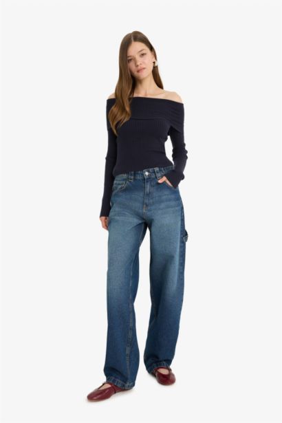 بلوز تريكو سليم فيت بكتف مفتوح