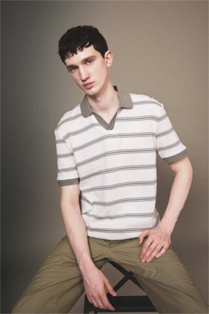 Regular Fit Striped Short Sleeve Polo T-Shirt