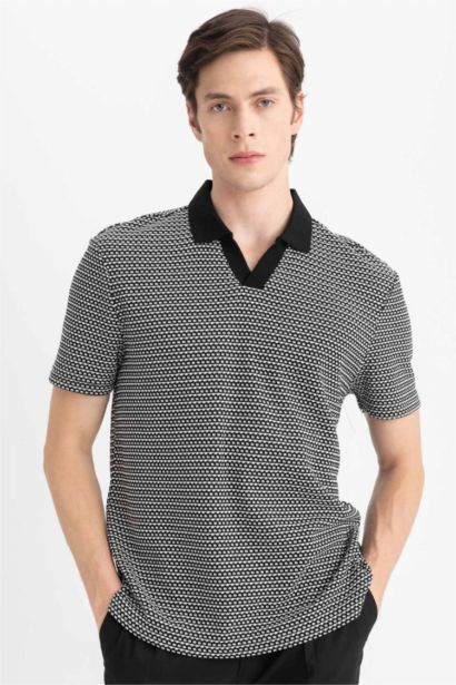 Regular Fit Polo Yaka Desenli Kısa Kollu Tişört