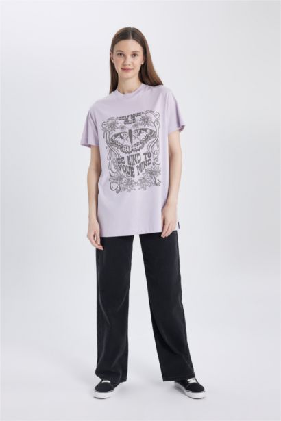 Regular Fit Crew Neck Printed Short Sleeve Tunic