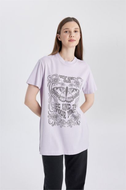 Regular Fit Crew Neck Printed Short Sleeve Tunic