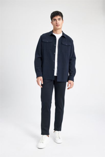 Regular Fit Polo Yaka Gofre Dokulu Gömlek Ceket