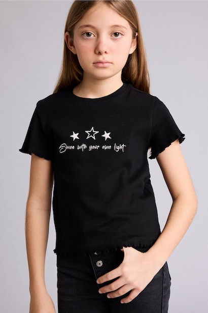 Girl Slim Fit Slogan Pattern Short Sleeve T-Shirt