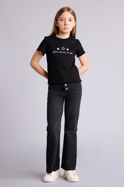 Girl Slim Fit Slogan Pattern Short Sleeve T-Shirt