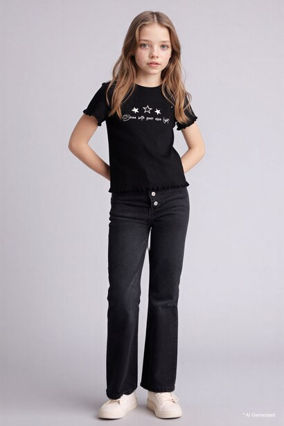 Girl Slim Fit Slogan Pattern Short Sleeve T-Shirt