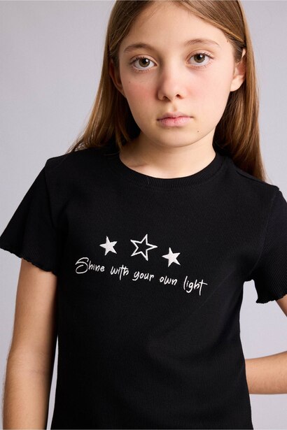 Girl Slim Fit Slogan Pattern Short Sleeve T-Shirt