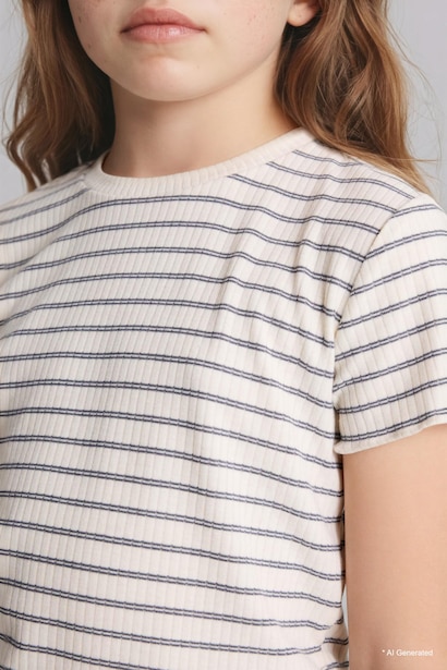 Slim Fit Baskılı Fitilli Tişört Kız Çocuk
