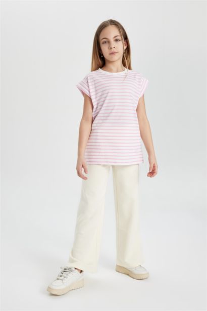 تيشيرت مخطط بناتي نص كم اوفر سايز