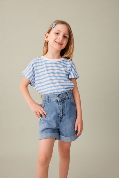 Girl Oversize Fit Jersey Striped Short Sleeve T-Shirt
