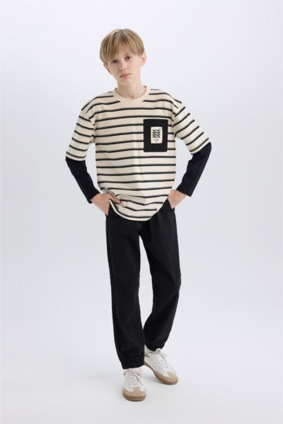 Lastikli Paça Basic Düz Gabardin Jogger Pantolon Erkek Çocuk