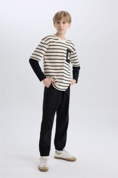 Lastikli Paça Basic Düz Gabardin Jogger Pantolon Erkek Çocuk