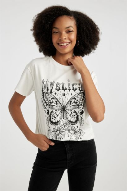 Regular Fit Crew Neck Printed Short Sleeve T-Shirt