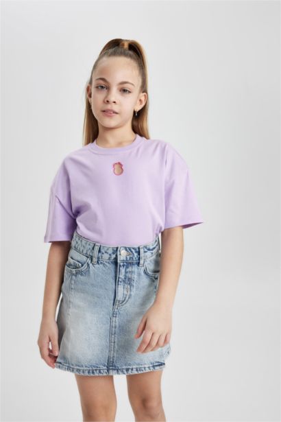 T-shirt basique à col rond manches courtes pour fille