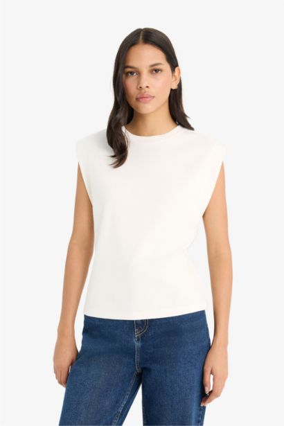 Regular Fit Crew Neck Ribbed Camisole T-Shirt