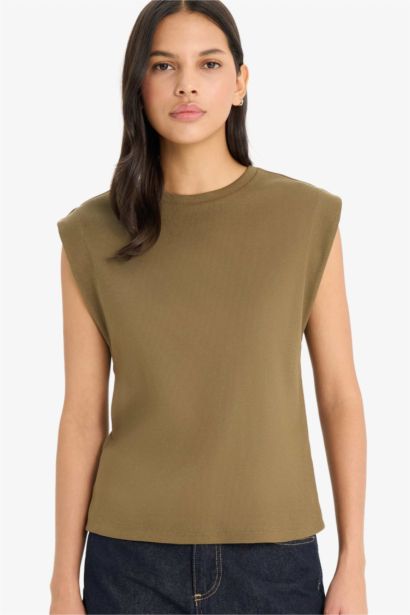 Regular Fit Crew Neck Ribbed Camisole T-Shirt