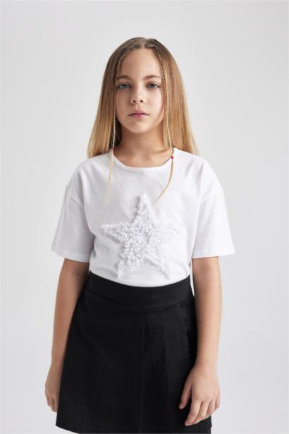 Girl Relax Fit Crew Neck Short Sleeve White T-Shirt