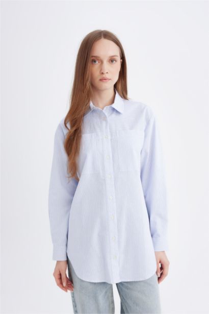 Tunique chemise longue rayée à coupe décontractée