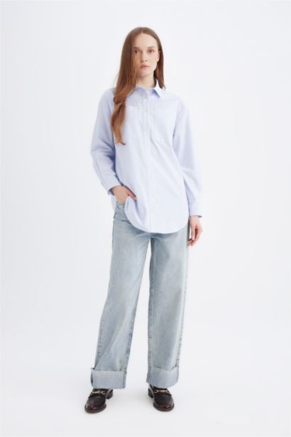 Tunique chemise longue rayée à coupe décontractée