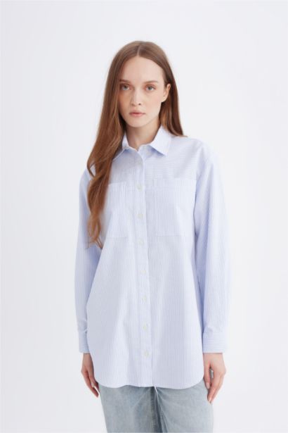 Tunique chemise longue rayée à coupe décontractée