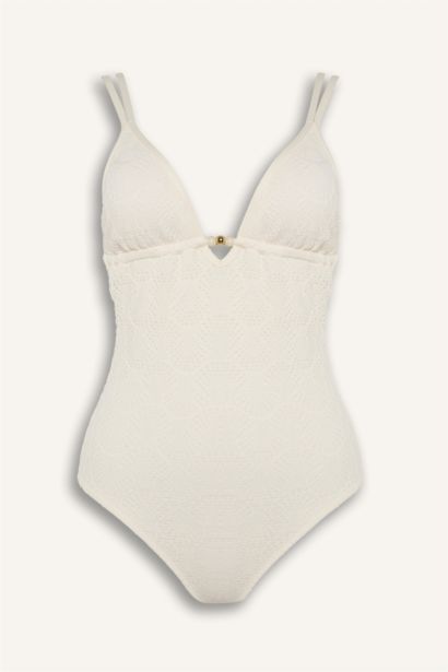 Regular Fit кестелі ришелье суға шомылу киімі