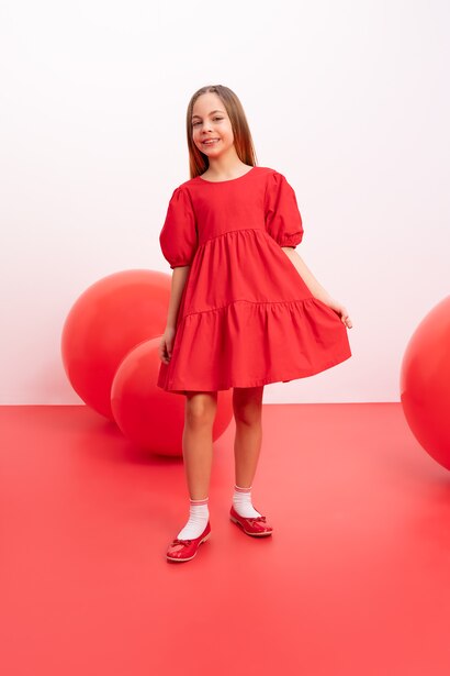 Robe rouge à Manches Courtes pour Fille