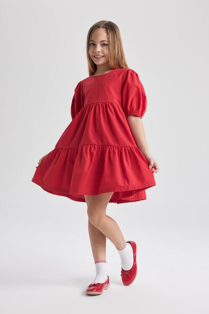 Robe rouge à Manches Courtes pour Fille