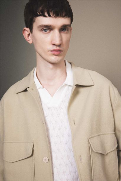 Relax Fit Polo Yaka Astarlı Düğmeli Cepli Mevsimlik Baharlık Keten Ceket Mont