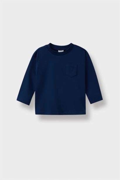 تيشيرت أولاد كم طويل بقصة عادية برقبة مستديرة