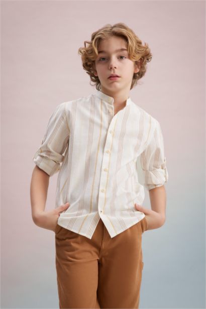 Boy Stand Collar Long Sleeve Shirt