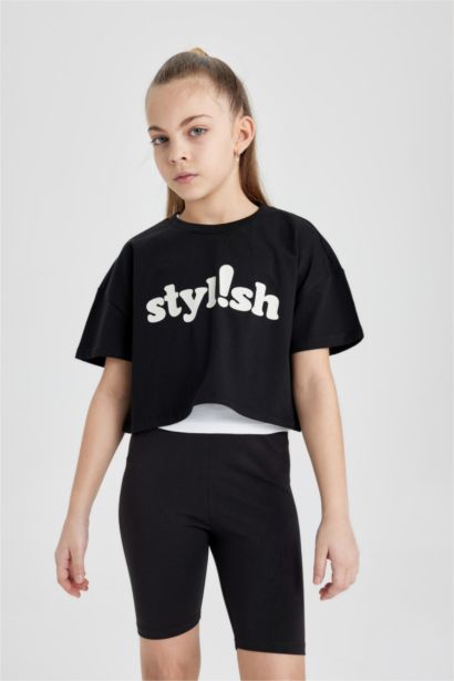 تيشيرت كروب بناتي نص كم برقبة مستديرة