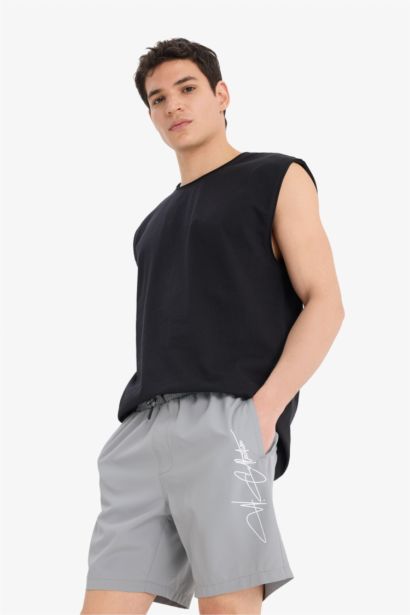 Regular Fit File Astarlı Kısa Boy Deniz Şortu