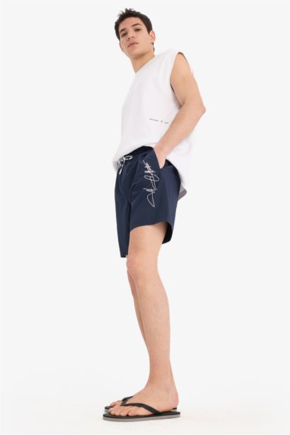Regular Fit File Astarlı Kısa Boy Deniz Şortu