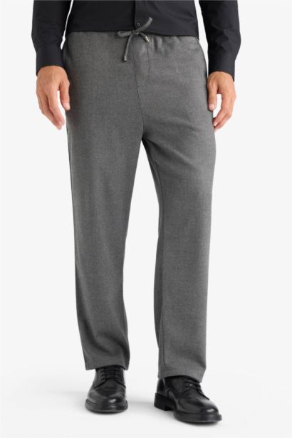 Pantolon Relax Fit Beli Bağcıklı Cepli Basic Düz Düz Paça