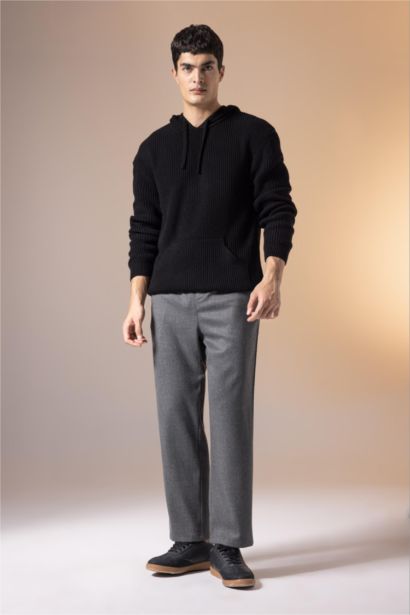 Pantolon Relax Fit Beli Bağcıklı Cepli Basic Düz Düz Paça