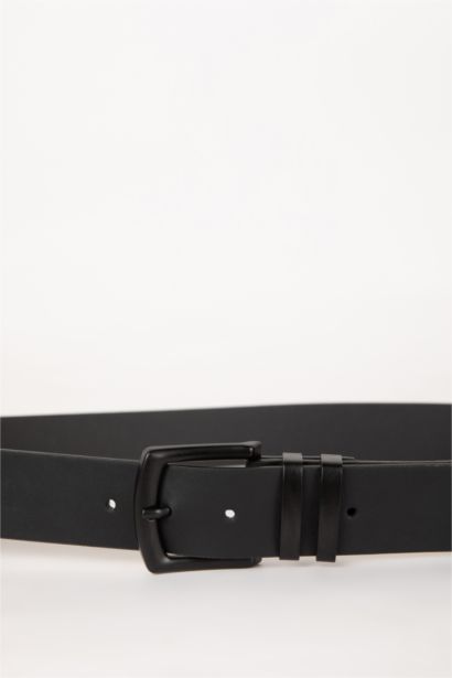 Man Rectangle Clasp Faux Leather Belt