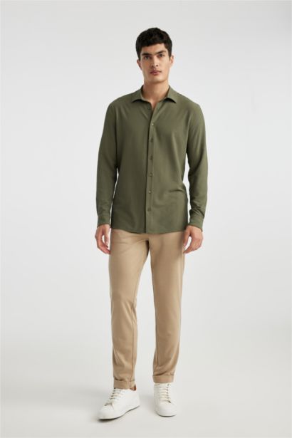 قميص بولو كم طويل مودرن فيت