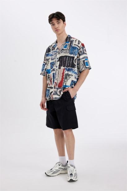 Relax Fit Printed Viscose Short Sleeve Shirt