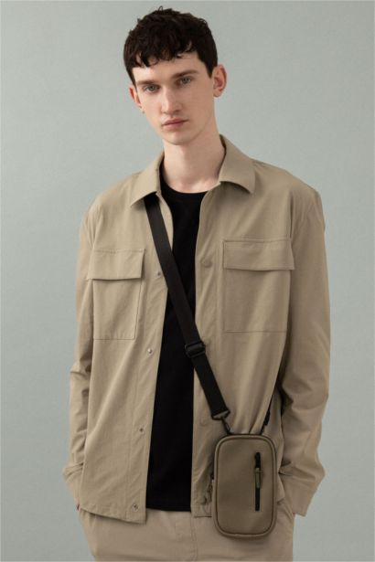 Regular Fit Polo Yaka Çıtçıt Kapamalı Cepli Teknik Gömlek Ceket