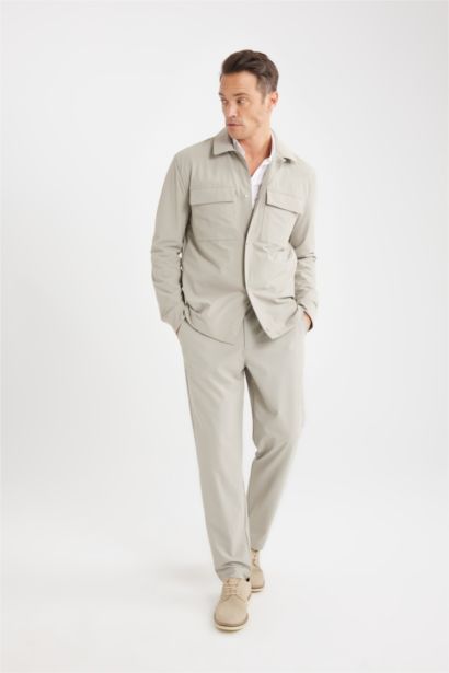 Regular Fit Polo Yaka Çıtçıtlı Cepli Teknik Gömlek Ceket