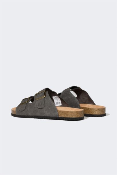 Man High Sole Double Banded Faux Leather Slippers