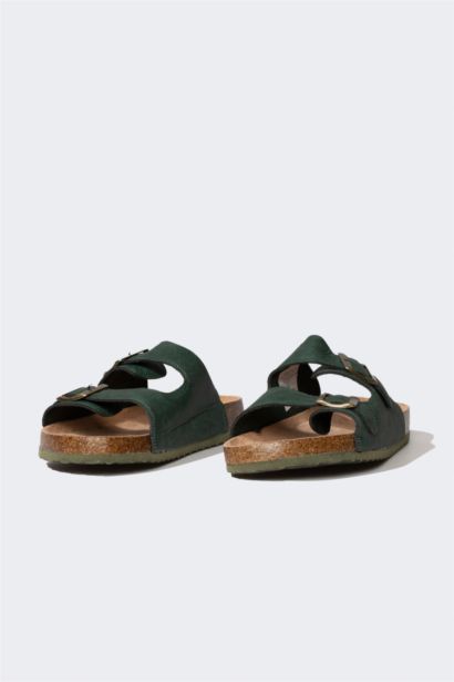 Man High Sole Double Banded Faux Leather Slippers
