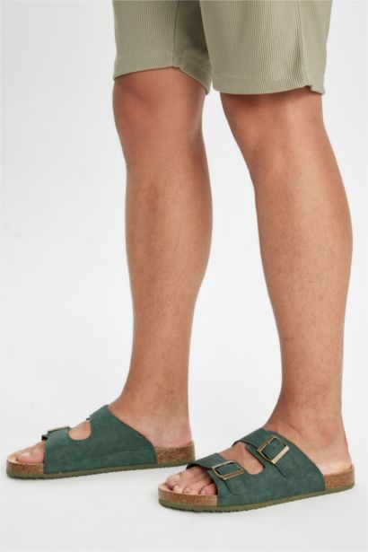 Man High Sole Double Banded Faux Leather Slippers