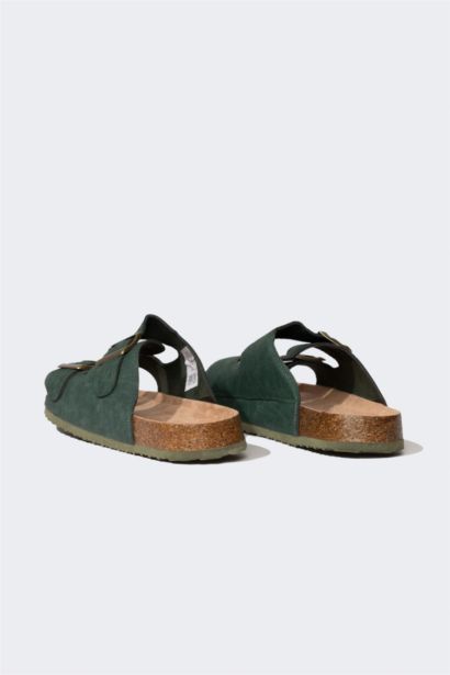 Man High Sole Double Banded Faux Leather Slippers