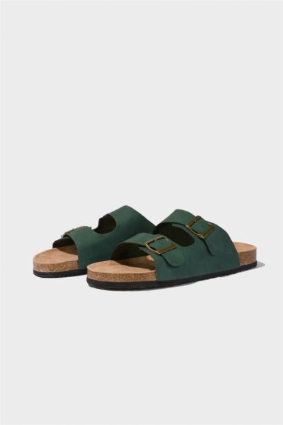 Man High Sole Double Banded Faux Leather Slippers