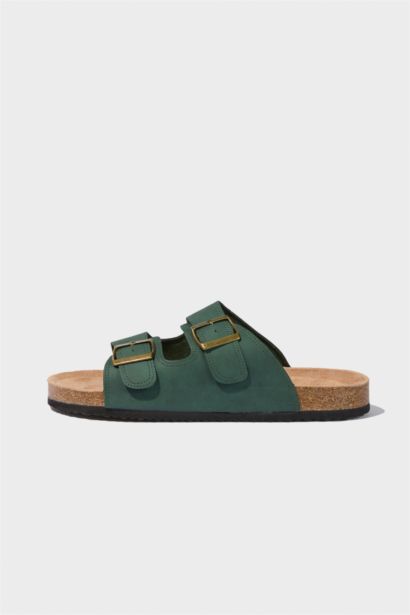 Man High Sole Double Banded Faux Leather Slippers