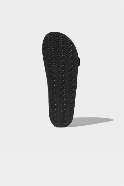 Man High Sole Double Banded Faux Leather Slippers