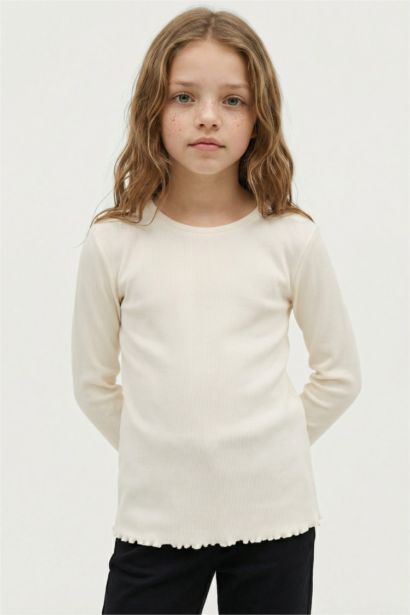 T-shirt slim basique à manches longues et col rond pour fille