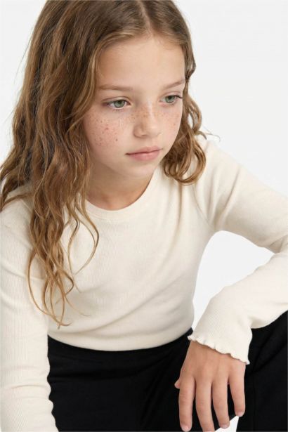 T-shirt slim basique à manches longues et col rond pour fille