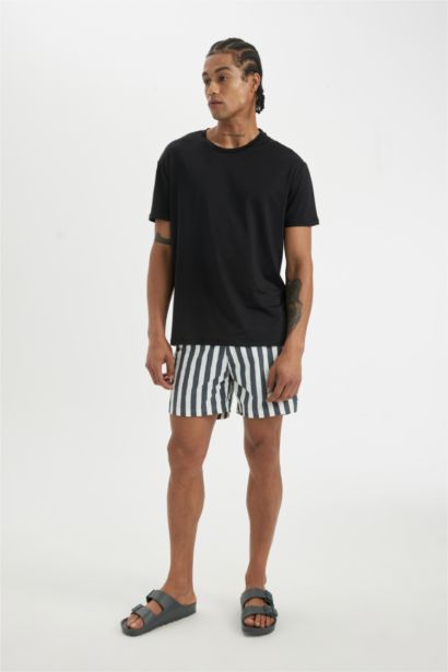 Striped Mesh Lined Short Swim Shorts