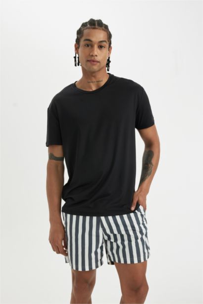 Striped Mesh Lined Short Swim Shorts